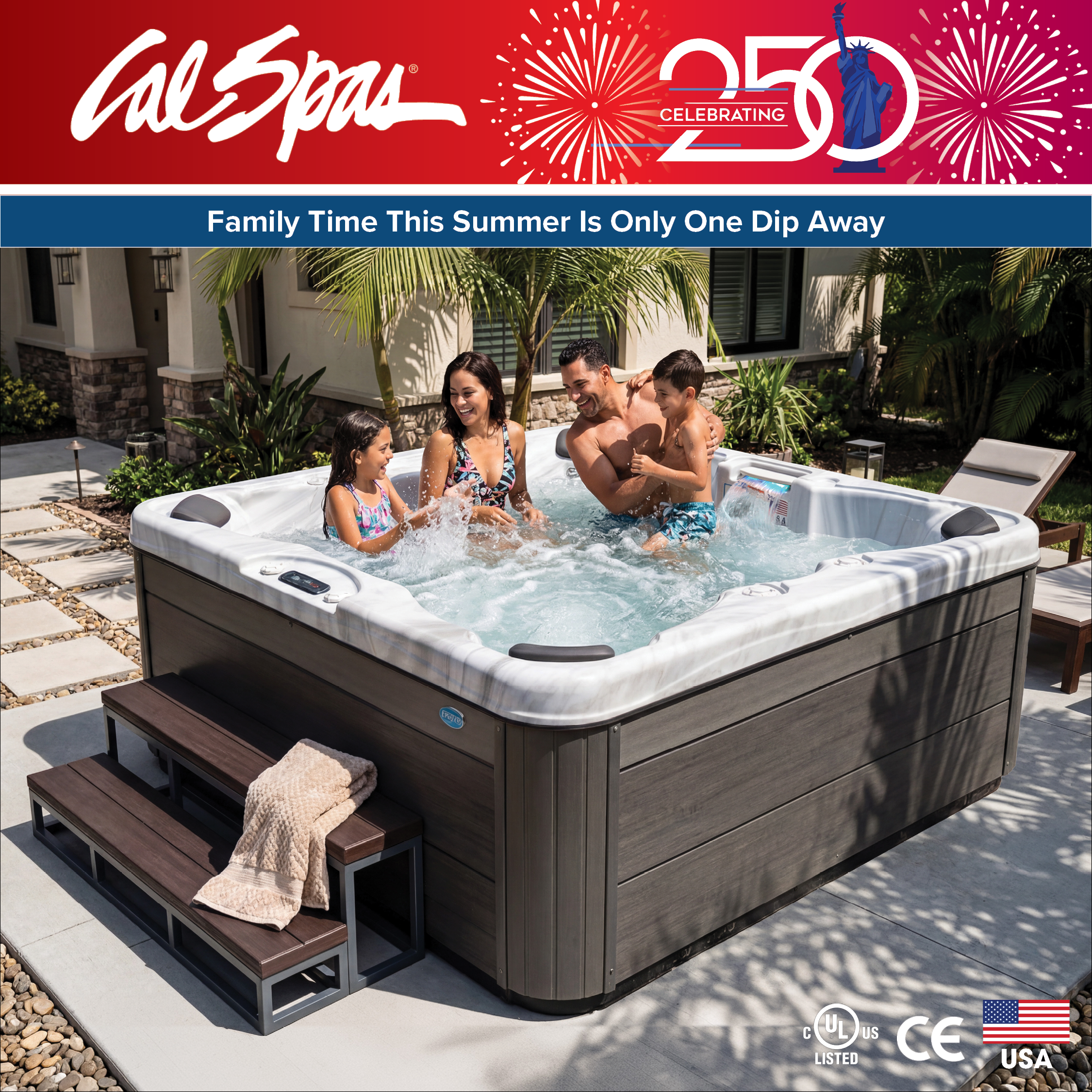 Calspas hot tub being used in a family setting - Redding
